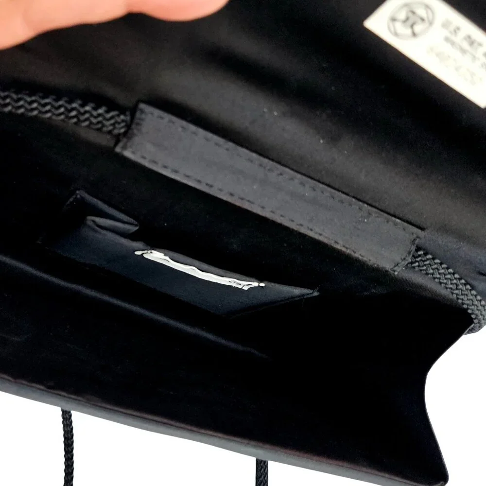 Vintage La Regale Black Pleated Satin Clutch Crossbody w/ Rhinestone Accent NWOT - Picture 3 of 9